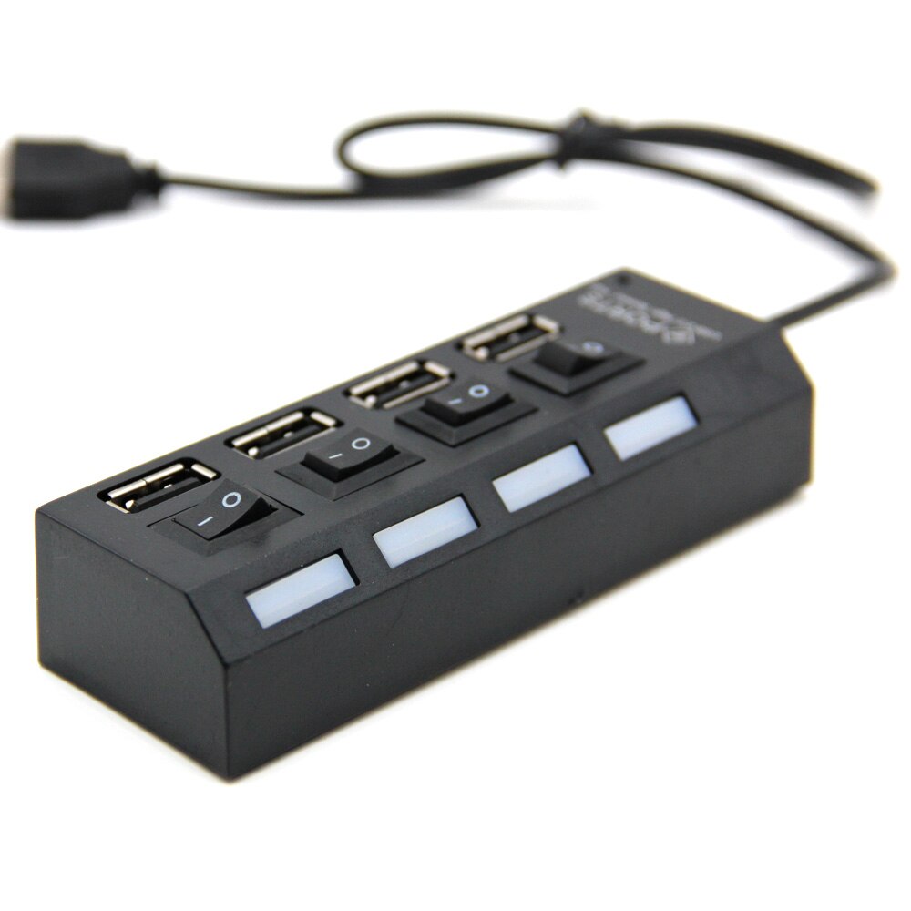 Mini USB 2,0 con 4 puertos, concentrador de carga USB 2,0, divisor con interruptor de encendido/apagado para tableta, ordenador portátil, Notebook, luz LED