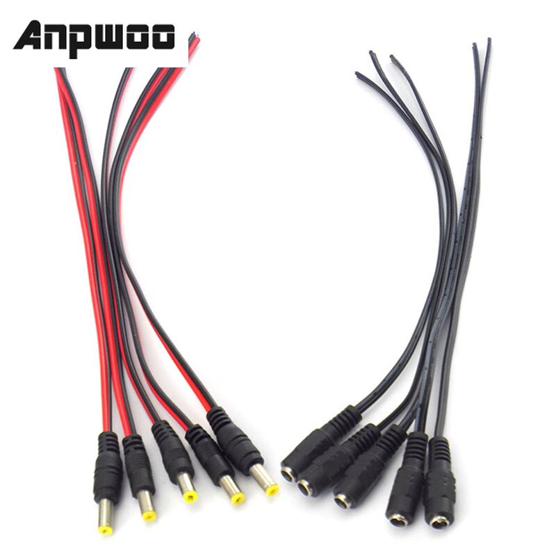 Conectores de extensión de 12V CC macho hembra adaptador de Cable enchufe fuente de alimentación 5,5x2,1mm LED tira de luz CCTV cámara de 26cm de longitud