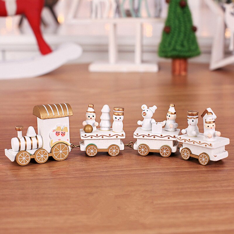 4 Knopen Houten Kerst Trein Ornament Kerst Decoratie Voor Thuis Kerstman Speelgoed Ambachten Tafel Deco Xmas jaar: White 1