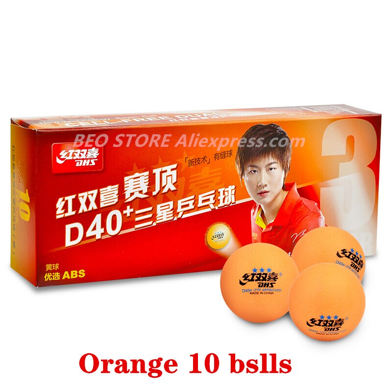 DHS 3 Star D40+ Table Tennis Ball 3-STAR Material ABS Seamed Poly Plastic Original DHS Ball 3 Star Ping Pong Balls: Orange 10 balls