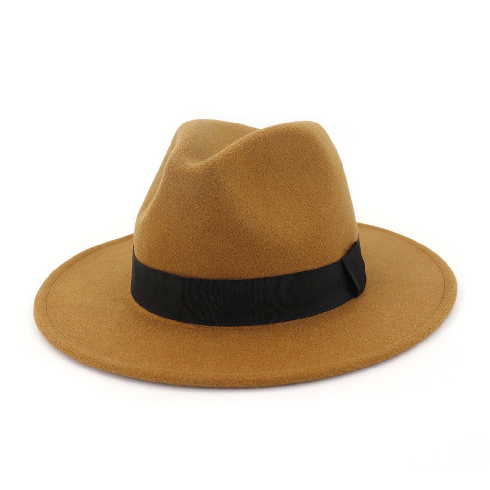 Fs ullgrå svart fedorahatt klassisk bred hatt herre kvinner vintage topp jazzhatt bowler sombrero filthette med bånd: Fs1429 3