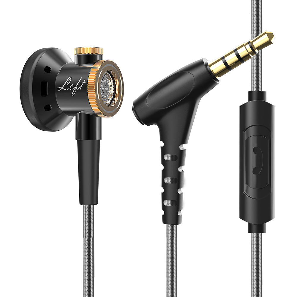 D08 Metalen HiFi 3,5 mm in-ear hoofdtelefoon Platte kop oortelefoon met microfoon Bedraad helder geluid Bass-headsets voor sportmuziek Gamer: Black