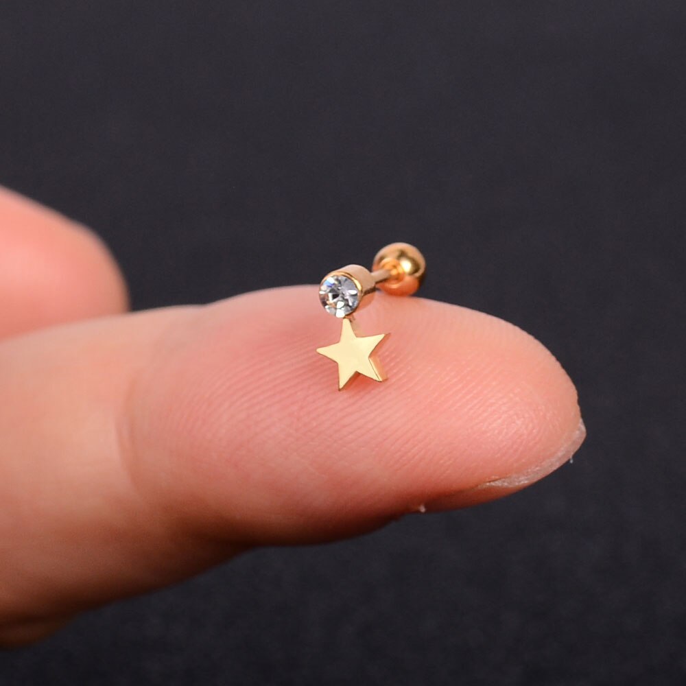 1Pcs Mini Rvs Oor Tragus Kraakbeen Helix Piercing Vlinder Daisy Kroon Sneeuwvlok Ster Kruis Emaille Studs Earring: 12 gold