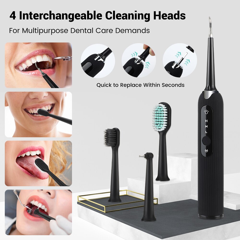 Portable Ultrasonic Tooth Cleaner Sonic Dental Scaler Oral Tartar Calculus Remover White Teeth Cleaning With Toothbrush Head