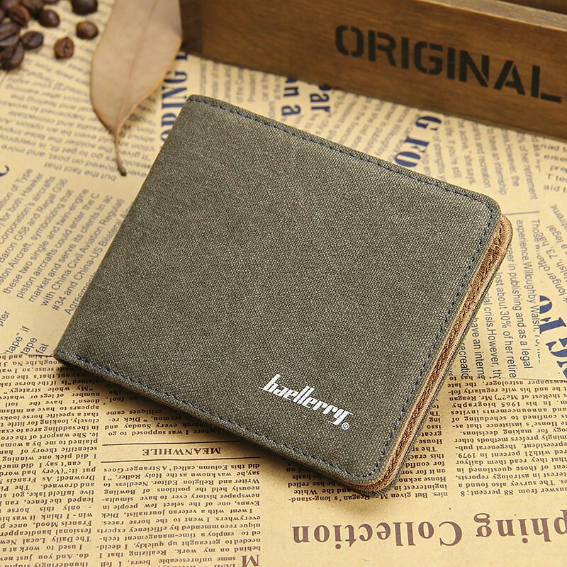 Men Wallets Soft Linen Wallet Casual Short Style 3 Colors Credit Card Holder Purse: ArmyGreen