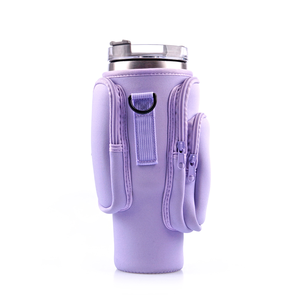 30oz 40oz Neopreen Waterfles Cover voor Stanley Quencher Cup Geïsoleerde antislip Anti-val Beschermhoes met riemzak: plum