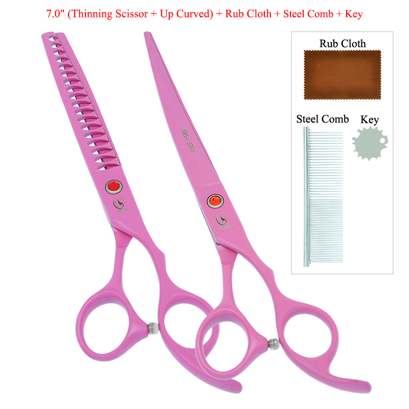 7" Pet Scissors for Dog Grooming Straight Curved Shears Animal 40% Cut Off Thinning Trimmers Dog Accessories B0036A: B0036A-12-70