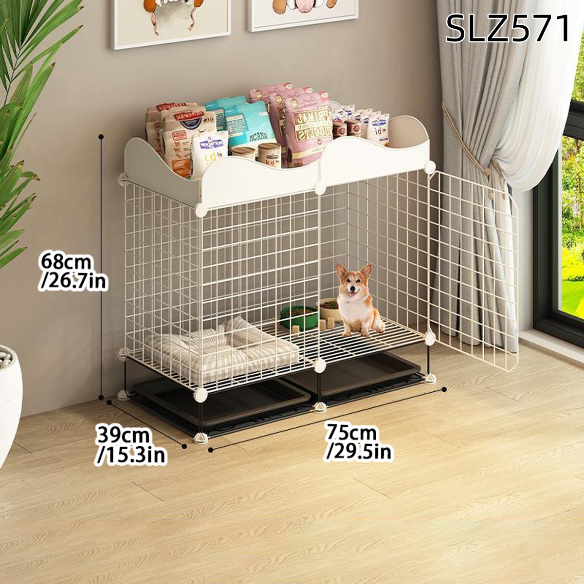 Hundebur for små og mellomstore hunder innendørs med toalettseparert kennel villa corgi teddy kjæledyrhundegjerde: Rød