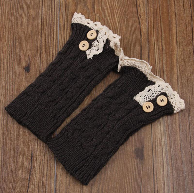 Double Button Cable Knitted Boot Cuff Short Leg Warmer Womens Boot Socks Knitted Lace Trim Boots Accessories: darkgray