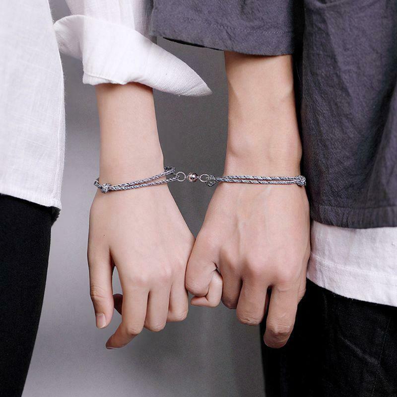 2 stk magnetisk par armbånd flettet rebafstand tiltrækker hinanden håndledskæde smykker elsker venskab reb armbånd
