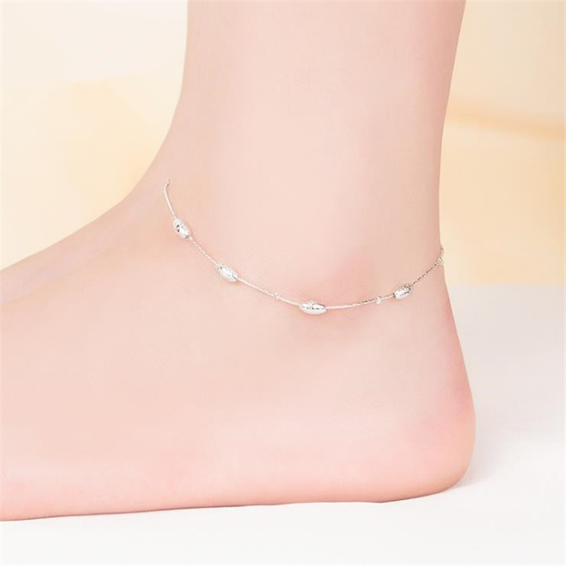 KOFSAC Summer 925 Sterling Silver Ankle Chain Anklets For Women Beach Party Olive Beads Bracelet Foot Jewelry