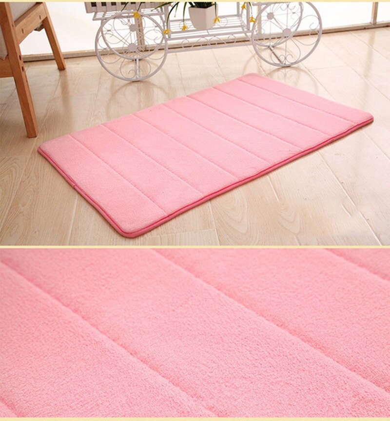 Tapis de bain en molleton de corail doux, antidérapant, lavable, absorbant l'eau, pour salle de bain, cuisine, toilettes, décor de sol, 40x60cm: Pink / 50x80cm