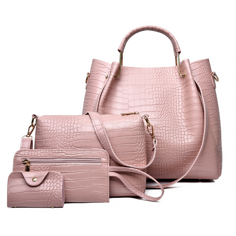 Dames Handtas 4-delige Set Dames Schoudertas Mode Tas Vintage Leren Tas Grote Capaciteit Handtas Met Hellende Schoudertas: Paars