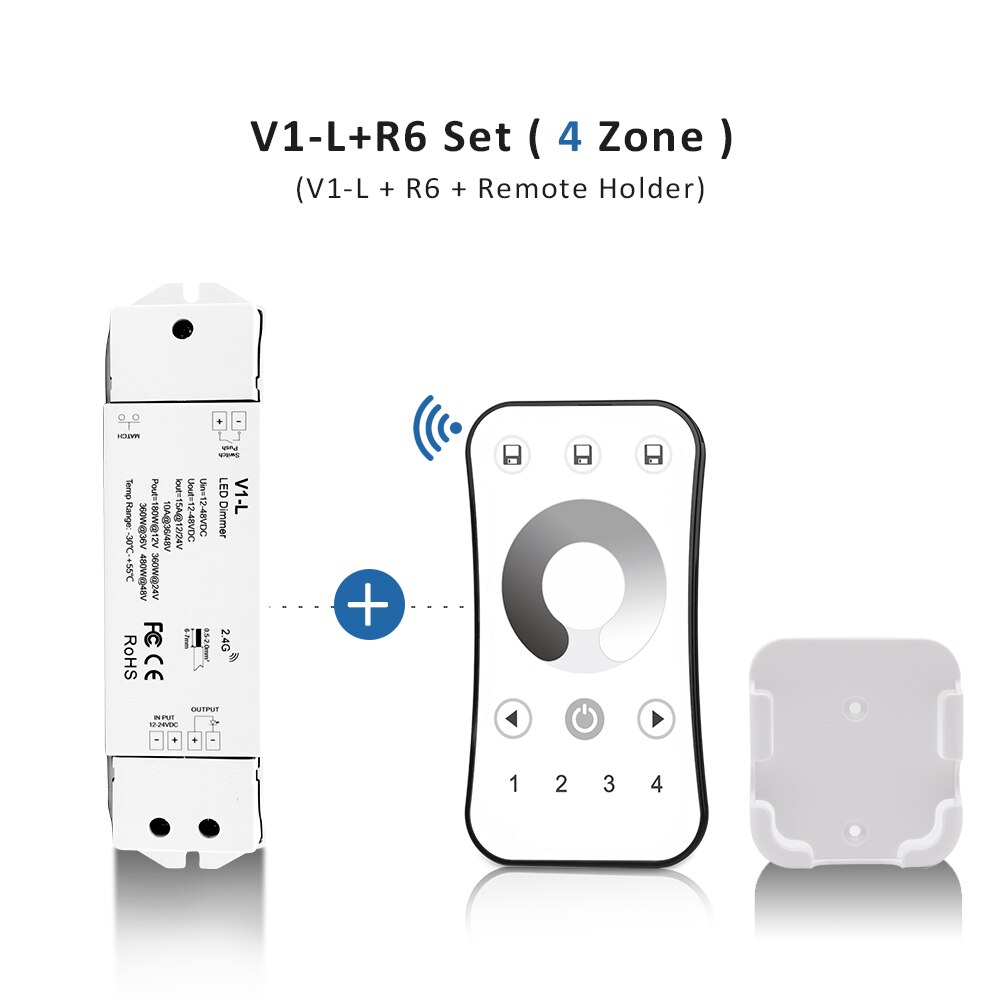 Mjjcled 12V Led Dimmer 24V Dc 15A Push Dim Schakelaar 2.4G Rf Draadloze Smart Wifi Enkele Kleur controller Touch Led Strip Dimmer: V1-L and R6 Set