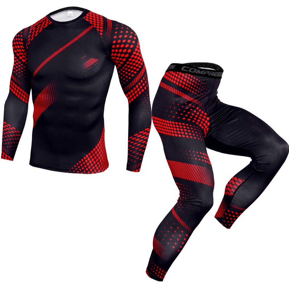 Conjunto deportivo de compresión para hombre, camiseta y pantalones para correr, conjunto de entrenamiento, gimnasio, Fitness, Crossfit, Leggings: L / Tops and Pants