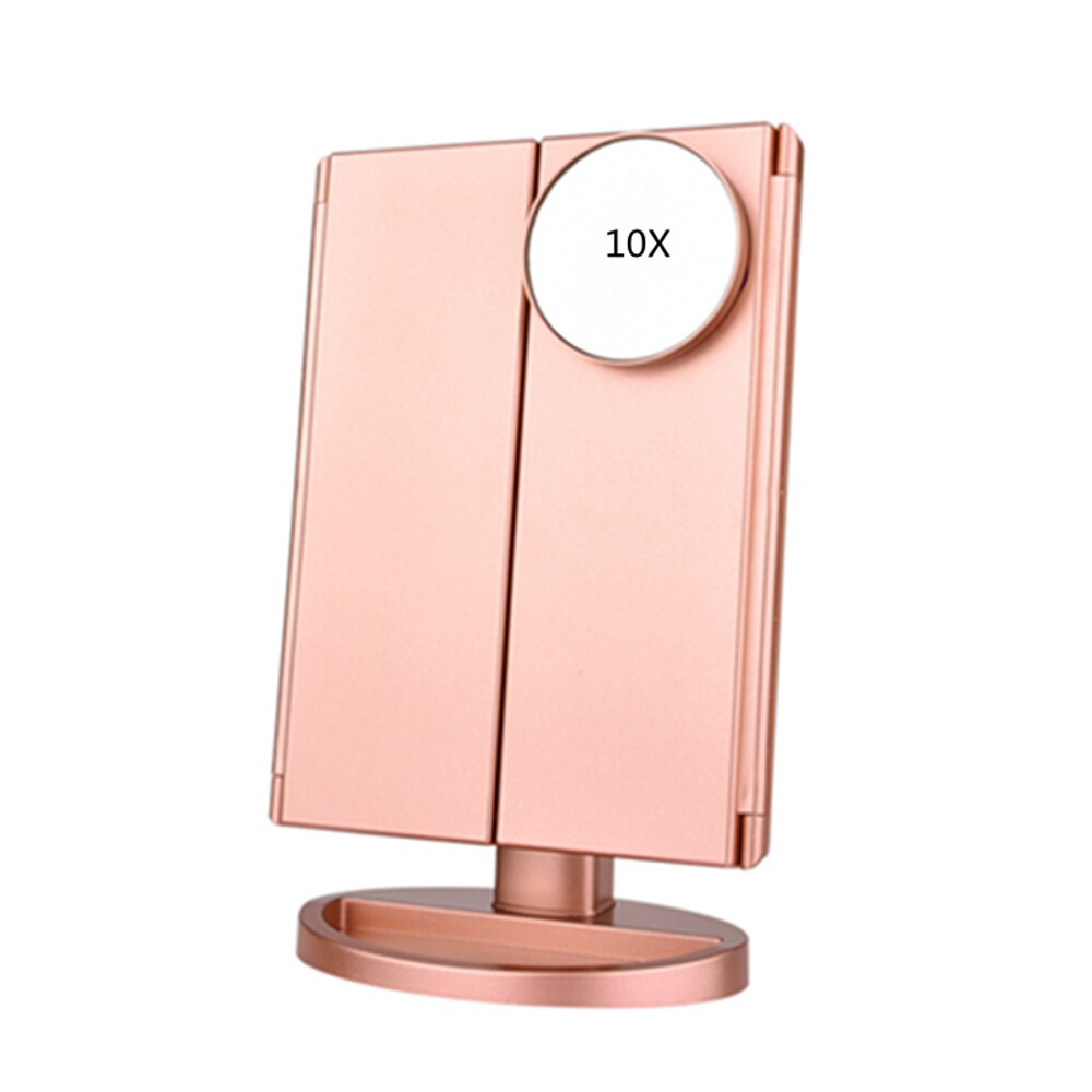 Touch screen baggrundsbelyst makeup spejl med led lys forfængelighed kosmetisk spejl til bord 2x/3x/10x forstørrelse 3- foldbar justerbar: Rose guld