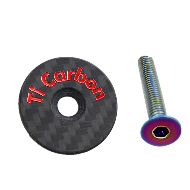 Carbon Bicycle Stem Top Cap with Screw For od2 31.8mm-28.6mm 1 1/8" Steerer Fork Tube Headset Cap Cover: Red Rainbow Ti