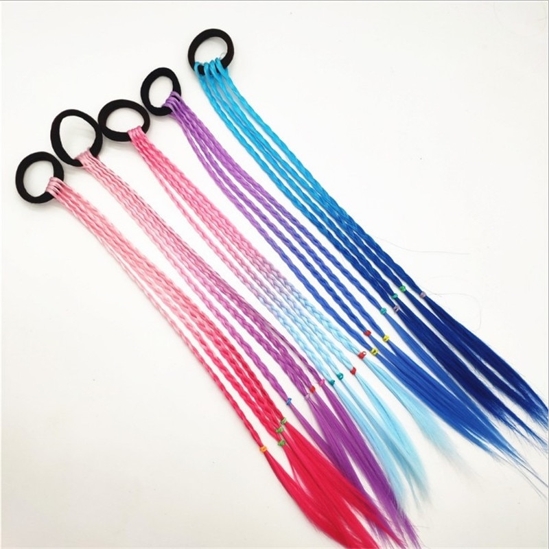 Women Girls Colored Strands for hair Headband Braided Hairband Kid Elastic Hair Rubber Band Hair Clip Wig Pigtail Accessories