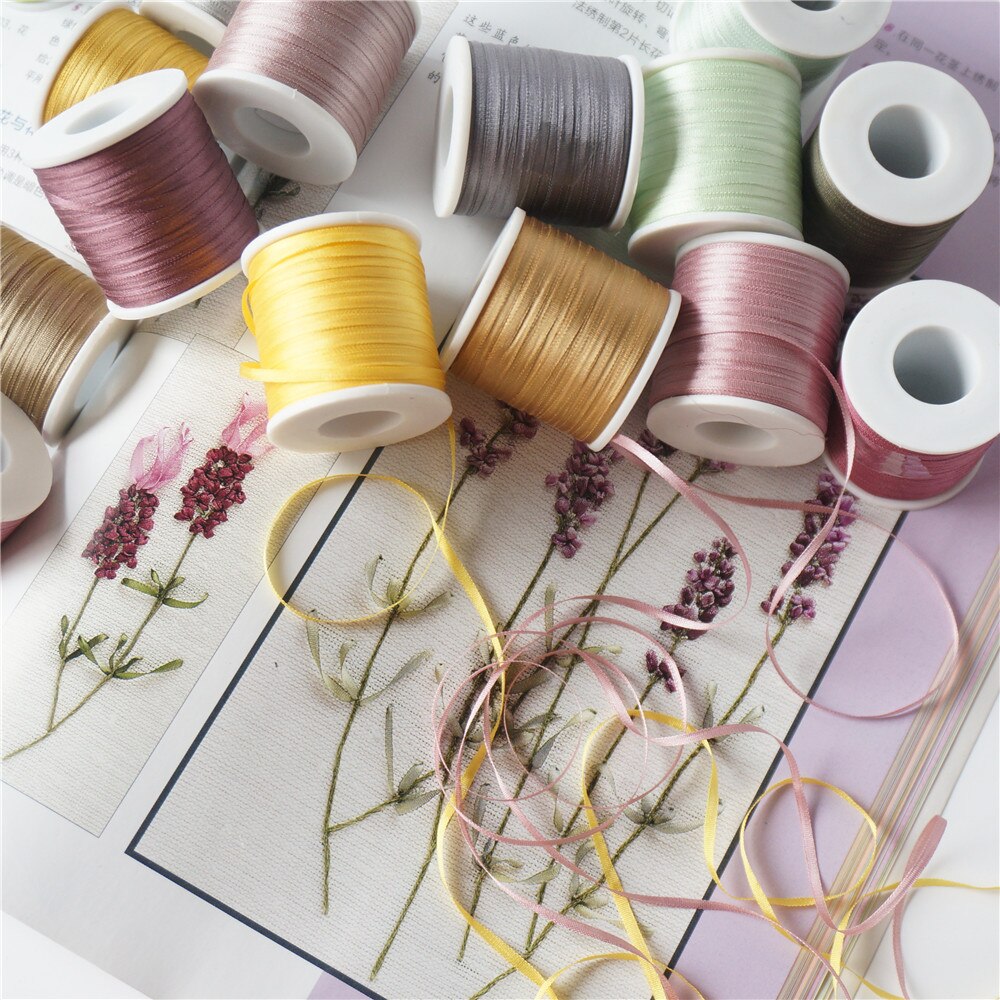 2mm colores 100% pura seda bordado cinta hilo de cinta de satén de seda ancho de 2mm hecho a mano teñido a mano seda arte trabajo