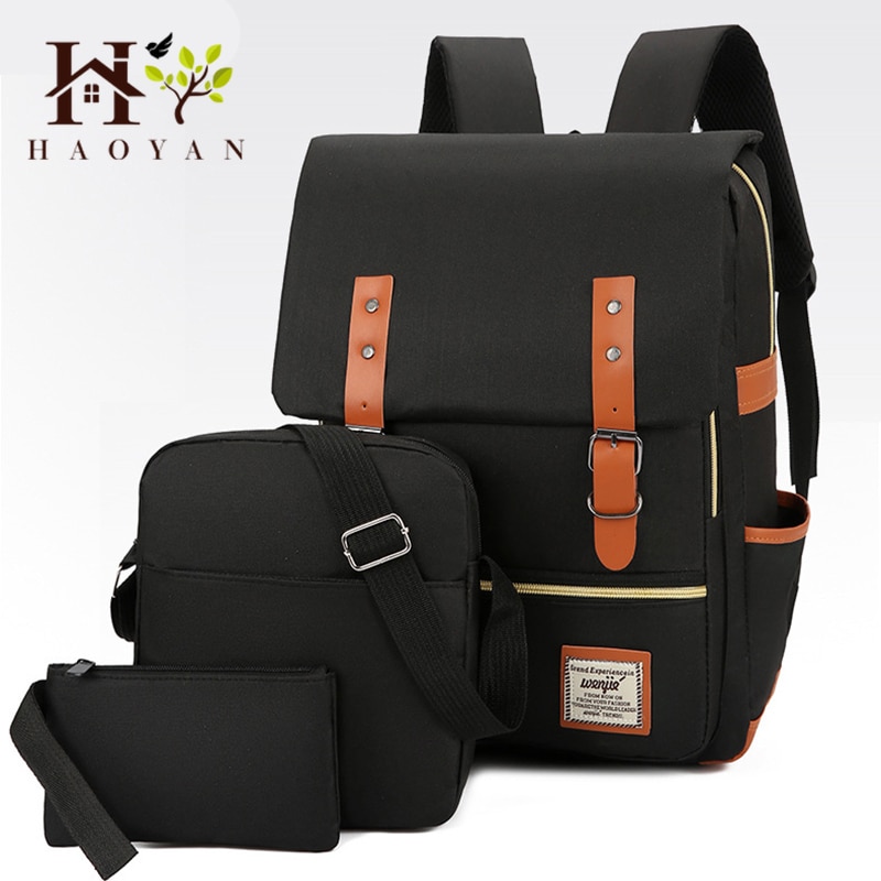 Nylon Men's 15.6 Inch Laptop Backpack Large-capacity 3Pcs/Set Travel Backpack Student Backpack Bag
