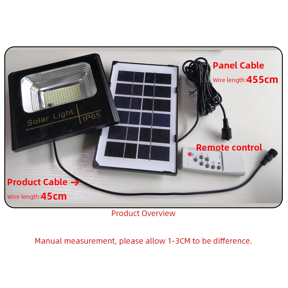 25W Solar Remote Control Flood Light Outdoor LED Lights 95 LEDs Waterproof Wall Lamp Security Lighting for Garden Fence Porch