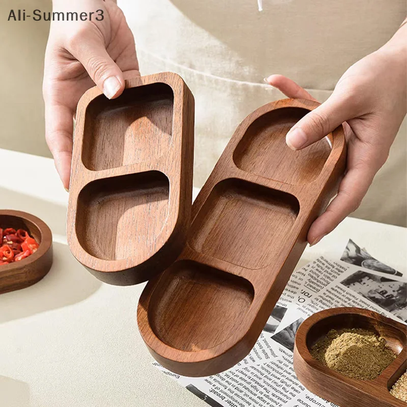 Massivholz-Tablett mit 2/3/4 Fächern für Gewürze, Frühstück, Sushi, Brot, Nachtisch, Alsoßen, Küchen- und Esszimmer-Gewürztablett