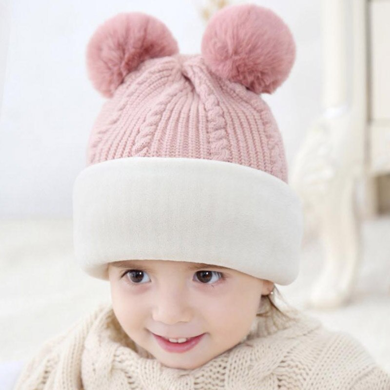 Doitbest 2-6 Y Winter hat for kids beanies two Fur hairball boys Beanie Child knit hats Protect face neck kid girls Earflap Caps