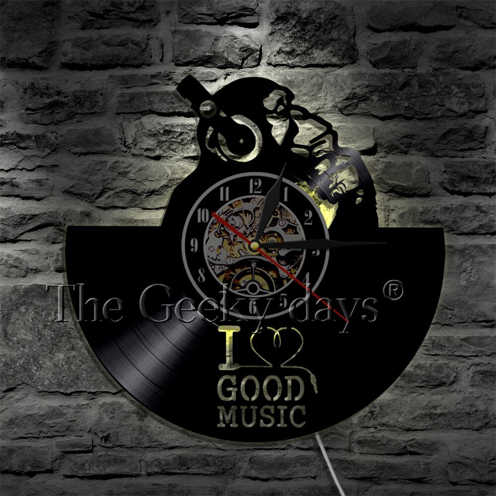 Schimpanse Denker Affe Gorilla 3D Wanduhr Kopfhörer Schallplatte Wanduhr ICH Liebe Gute Musik Persoanlity Zauberstab Kunst Dekorative