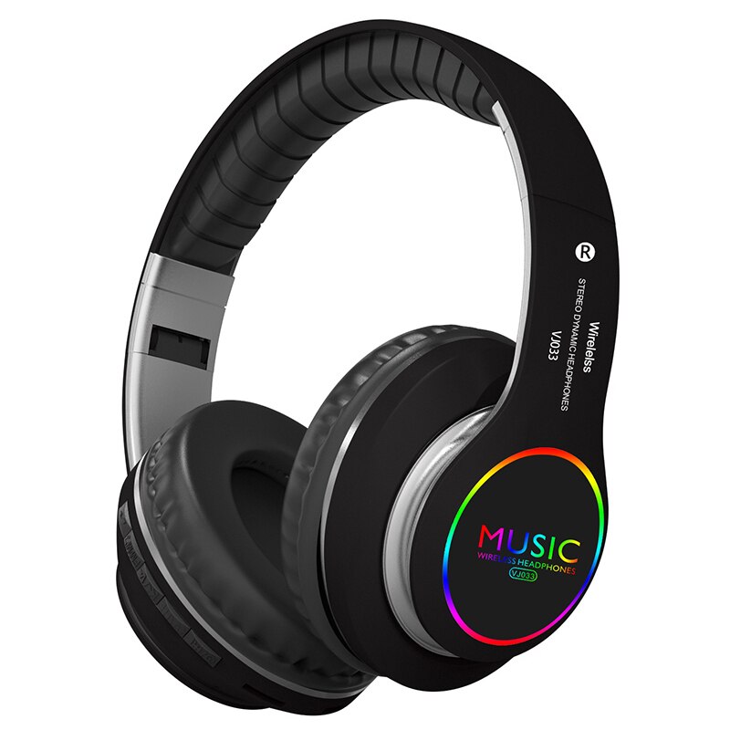 Bluetooth 5.0 Headphones - Over-Ear Wireless with LED Light & Mic - Noise Cancelling for Sport, Gaming: Black