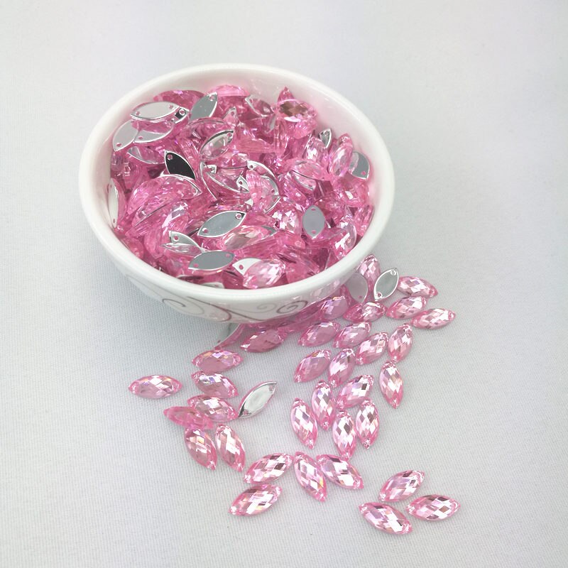 7*15mm Naaien Crystal AB Plaksteen Naai Kristallen Stenen Paard Oog Acryl Strass Voor DIY Kleding ambachten 50 st: Pink
