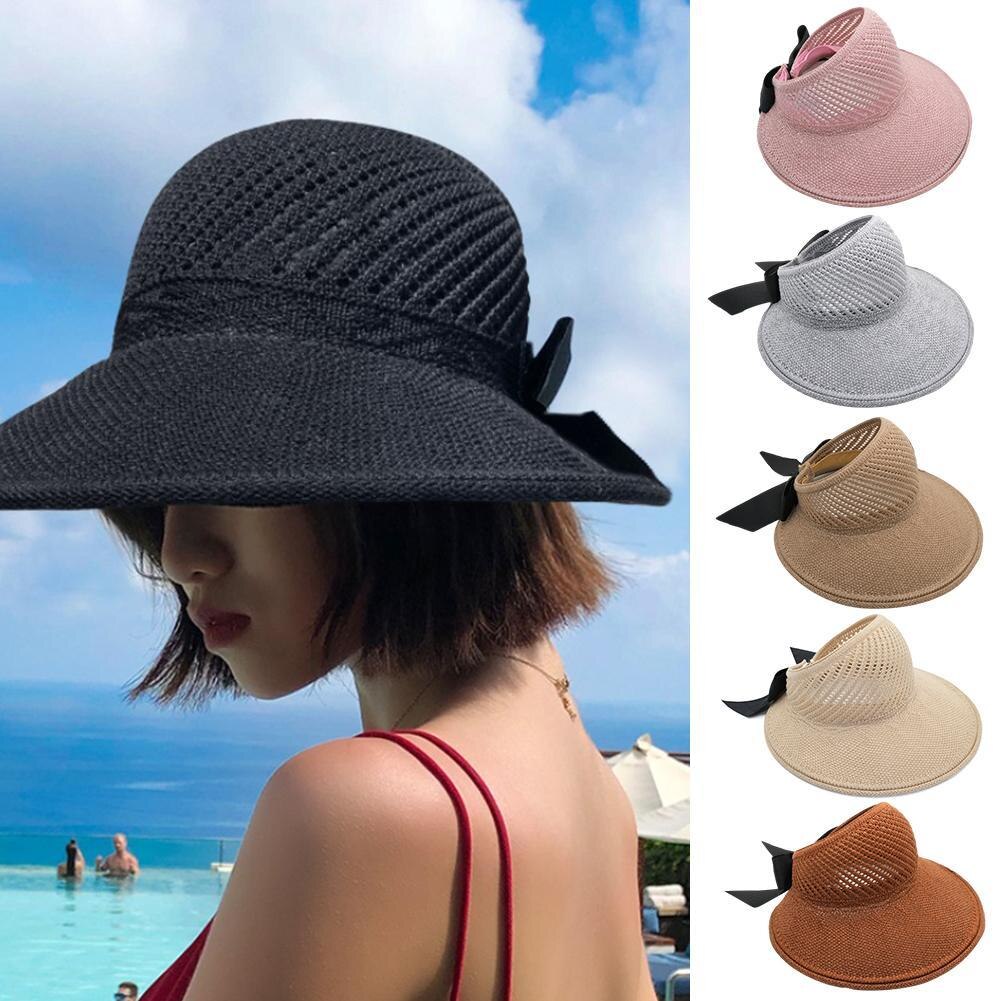 Outdoor Zomer Vrouwelijke Zon Hoeden Grote Rand Klassieke Strik Mode Stro Hoed Beschermd Voor Vrouwen Hoed Uv Opvouwbare Strand Toevallige s4K4