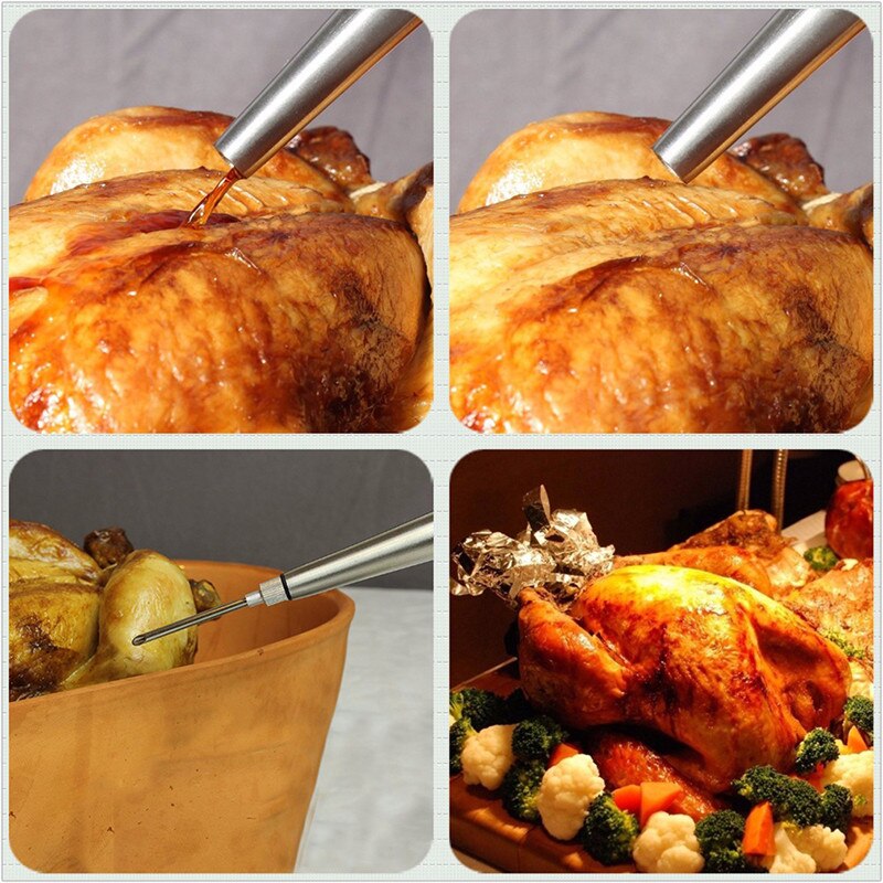 Rvs Kip Turkije Baster BBQ Flavour Spuit Sap Keuken Bedruipen Pomp FDA Siliconen Lamp Gevogelte Marinade Injector