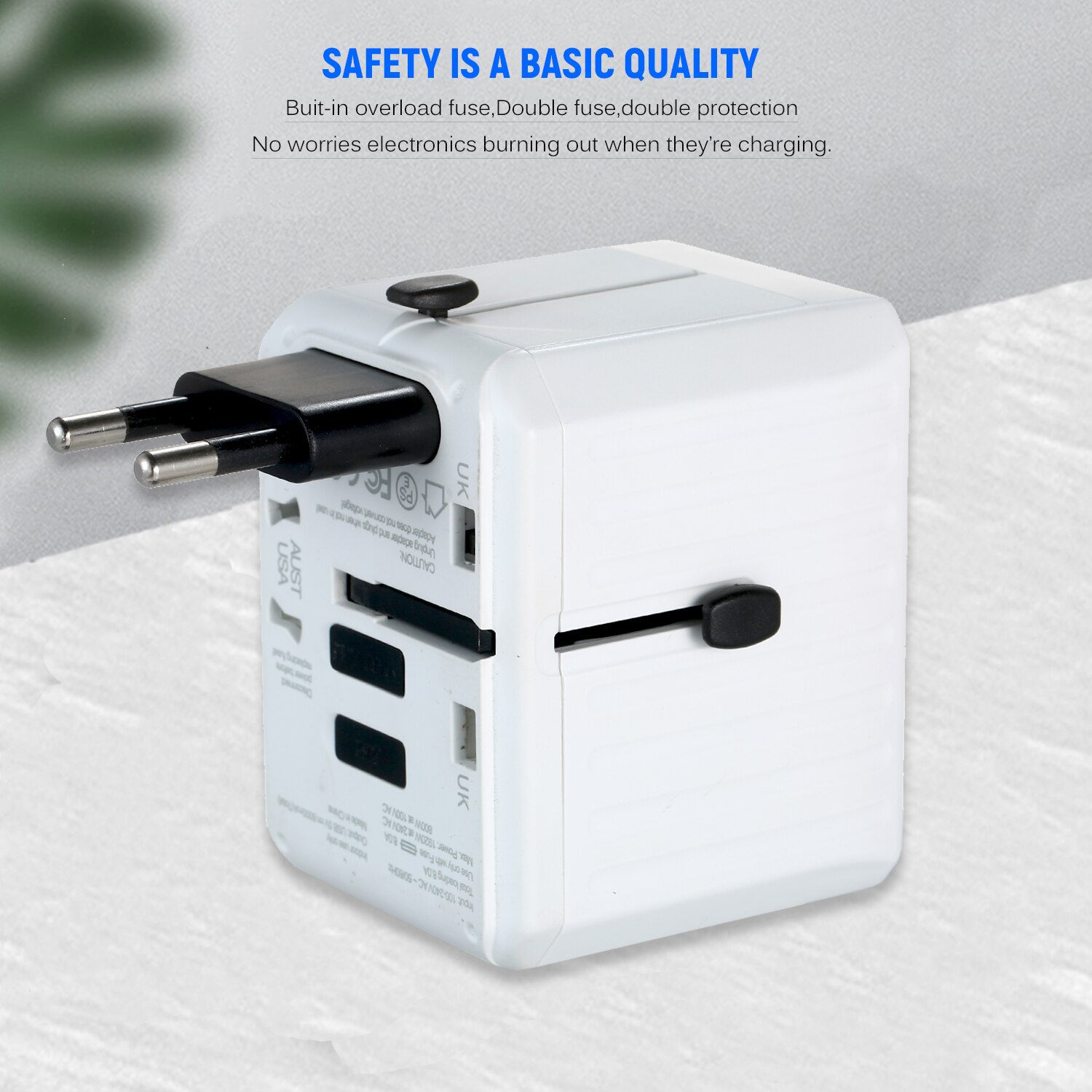 Travel Adapter 4 USB Worldwide All in One Universal Travel Adapter Wall Charger AC Plug Adaptor with Smart Power and Protection