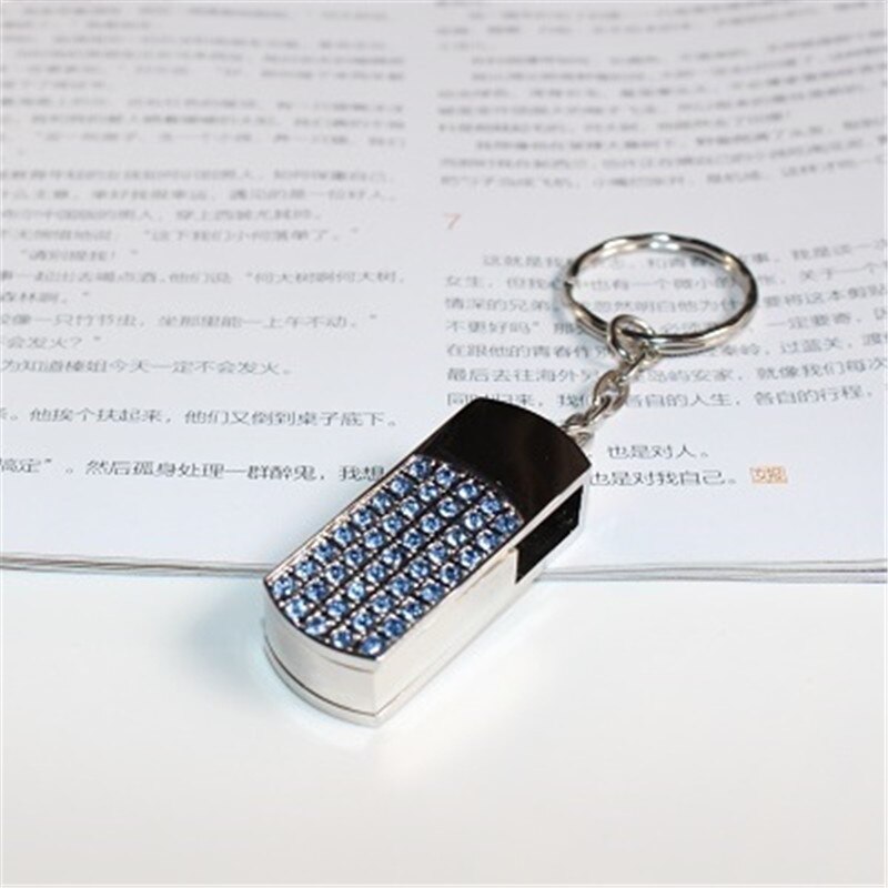 Jaster penn drive metall nøkkelring 64gb 32gb 16gb 8gb 4gb metall krystall rotasjon usb flash drive pendrive vanntett usb stick: 64gb / Blå