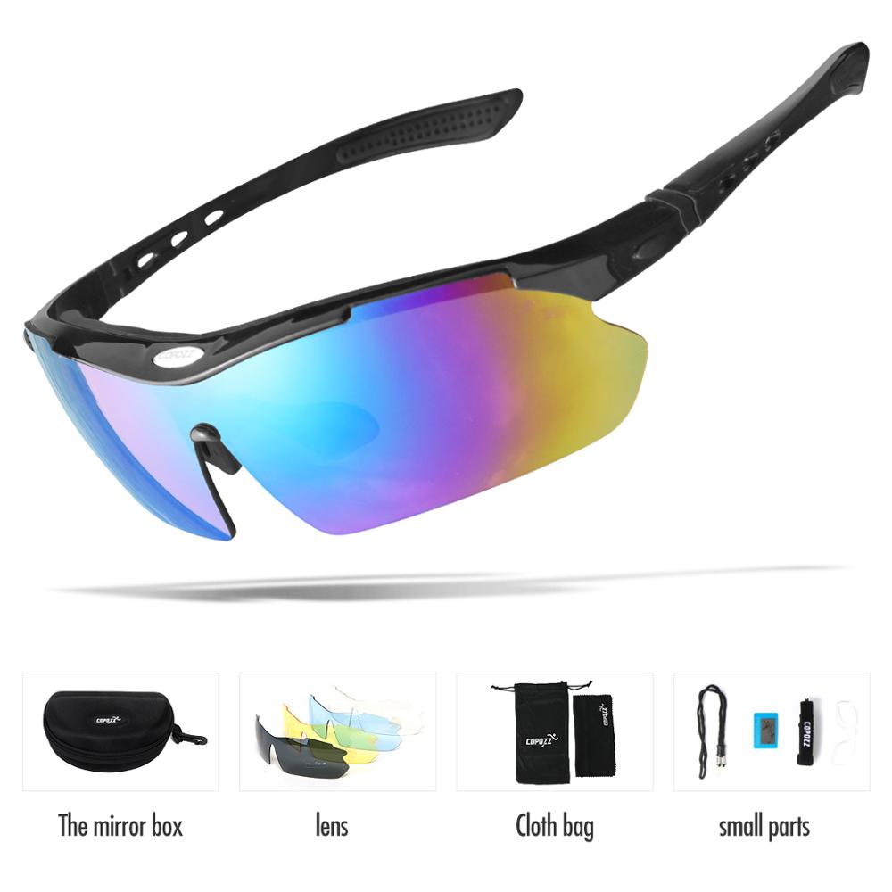 Copozz Polarized Cycling Glasses Outdoor MTB Mountain Goggles Eyewear Bicycle Sun Glasses Bike Sport Sunglasses Myopia 5 Lens: Black