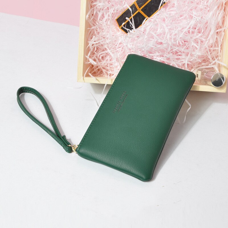 Dames Pu Lederen Portemonnee Dames Mini Hand Pouch Card Key Clip Coin Bag Rits Clutch Kleine Handtas Tas: Dark green