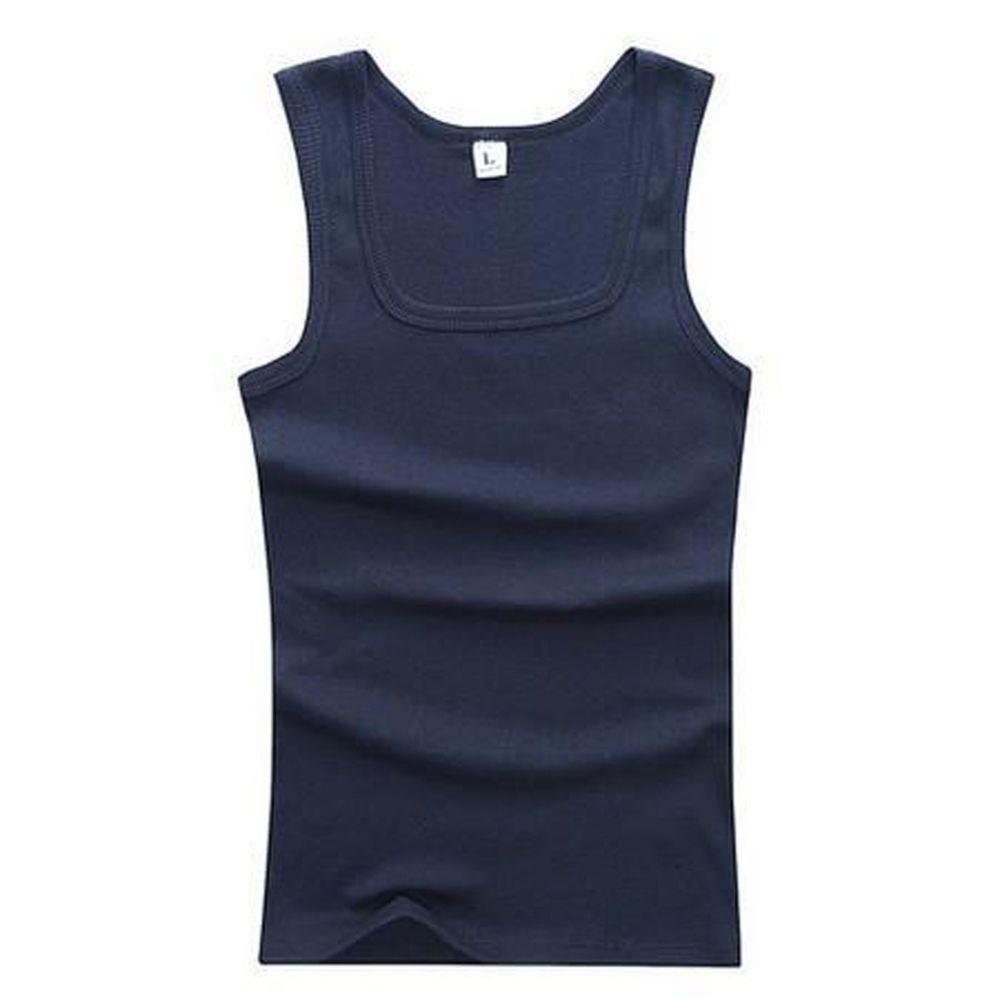Ropa de verano de talla grande para hombres y mujeres, camisetas sin mangas negras, blancas y grises, camisetas 100% de algodón para Fitness, chalecos musculosos para hombres, camiseta para mujeres: L / Azul marino