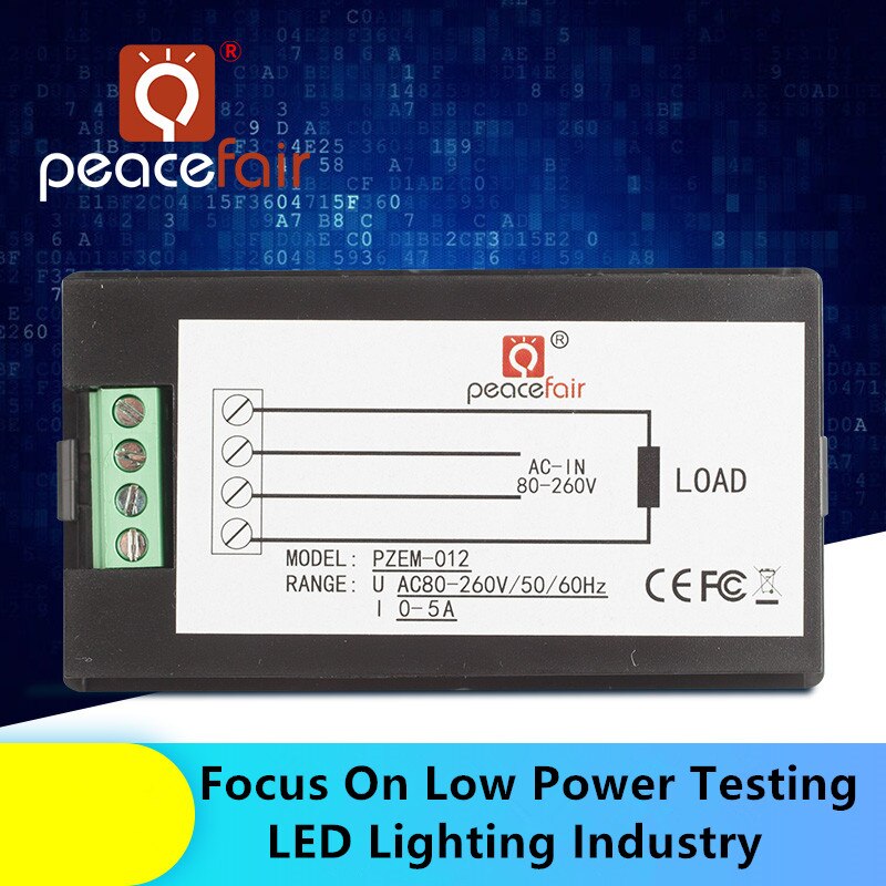 Peacefair AC Digital Ammeter Smart Electric Single Phase 80-260V 5A Voltage Current Watt Monitor For Small Watt LED Lamp Test