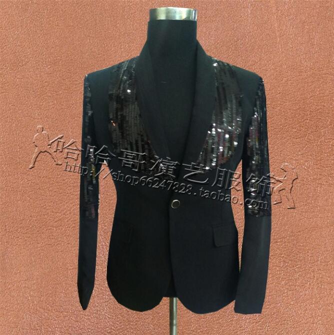 Ropa de lentejuelas negras, trajes para hombre, diseños de hombre, trajes de escenario para hombre, trajes para cantantes, chaqueta para hombre, Blazer de baile, estilo estrella Punk: S