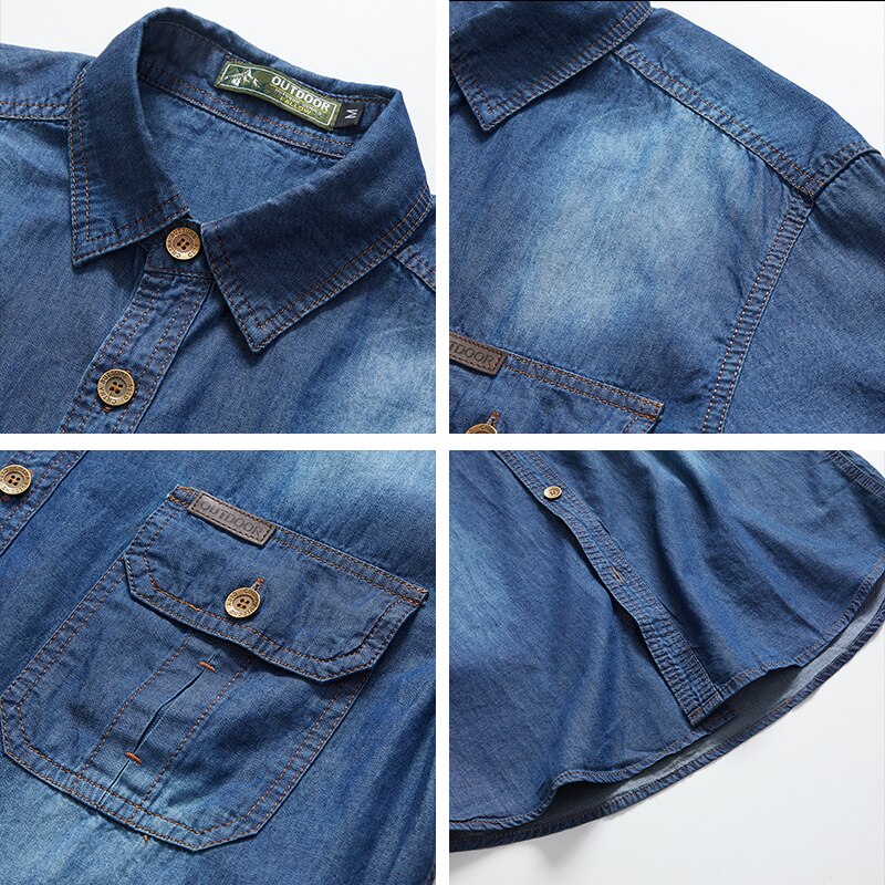 Uaicestar Zomer 100% Katoen Denim Korte Mouwen Heren Casual Slim Shirts Mannen shirts