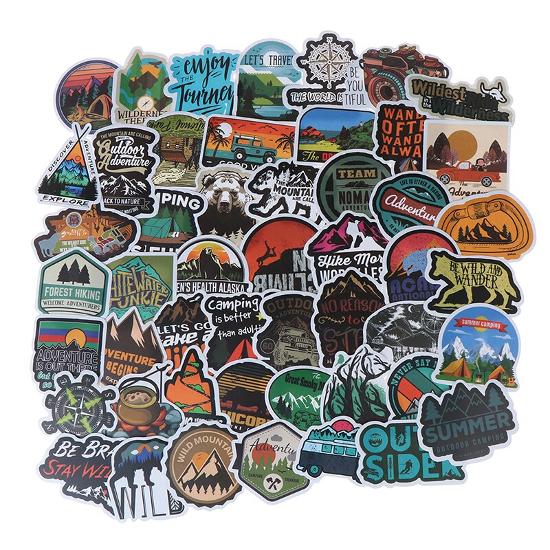 50Pcs Camping Landscape Sticker Outdoor Adventure Suitcase Laptop Guitar Sticker: Default Title