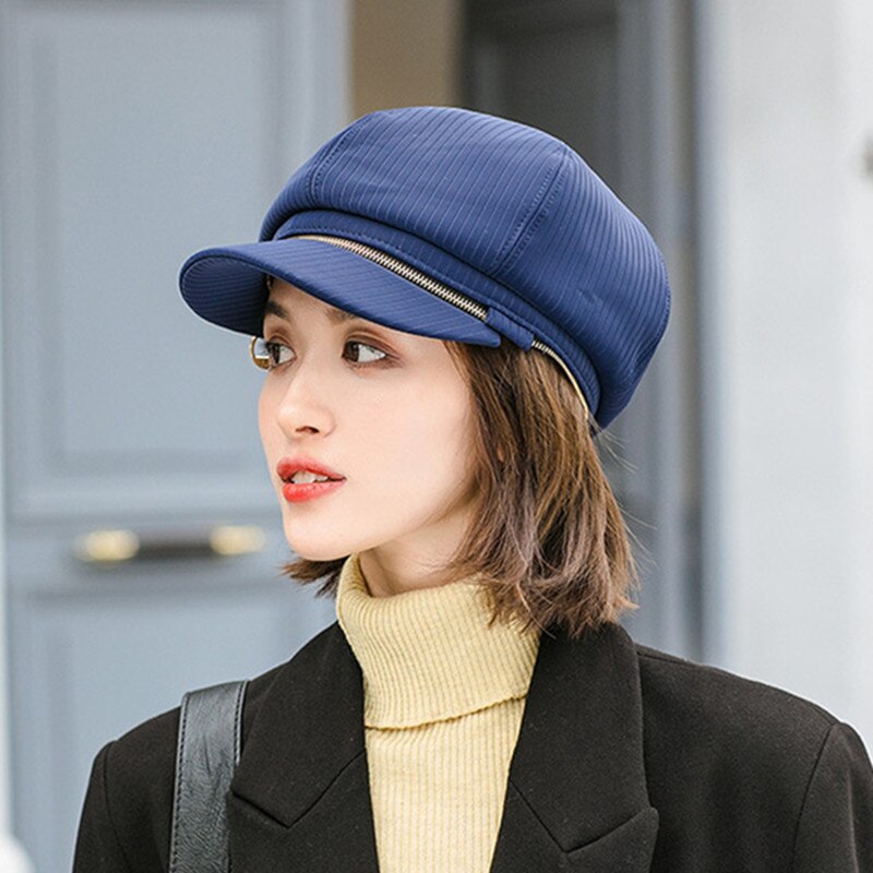 Gorras elegantes para mujer, sombrero con cremallera, tendencia Retro, estilo clásico, Snapback, Otoño e Invierno