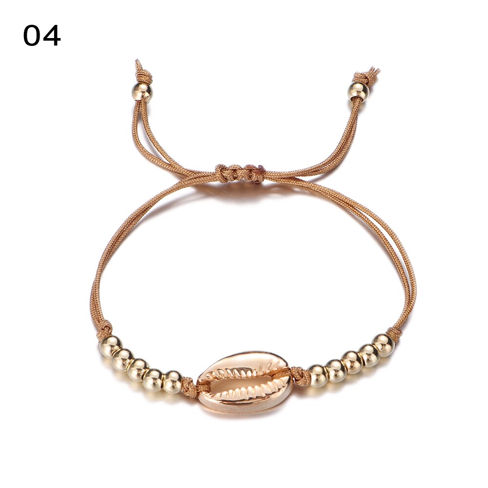1pc shell perle armbånd boho vintage cowrie guld farve muslingeskal håndlavede justerbare armbånd strand smykker til kvinder: 4