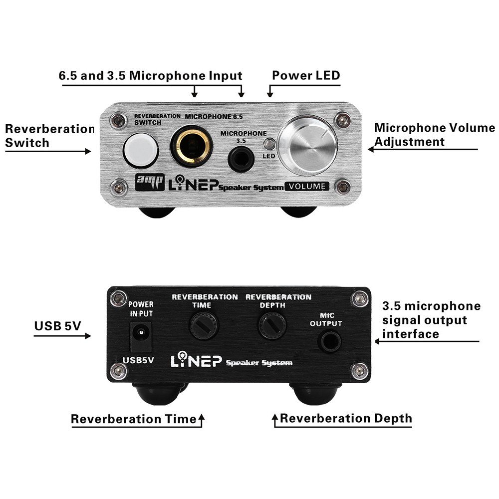 A907 Microphone Sound Amplifier Mini Mic Audio Amplifier Mic Reverberation 2 Channel for Karaoke Dynamic Microphone