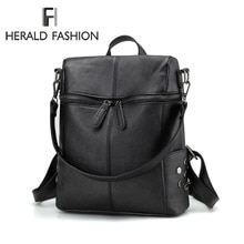 Herald femmes sac à dos à glissière en cuir solide sacs d'école pour adolescent grand sac à dos scolaire sacs à bandoulière Vintage