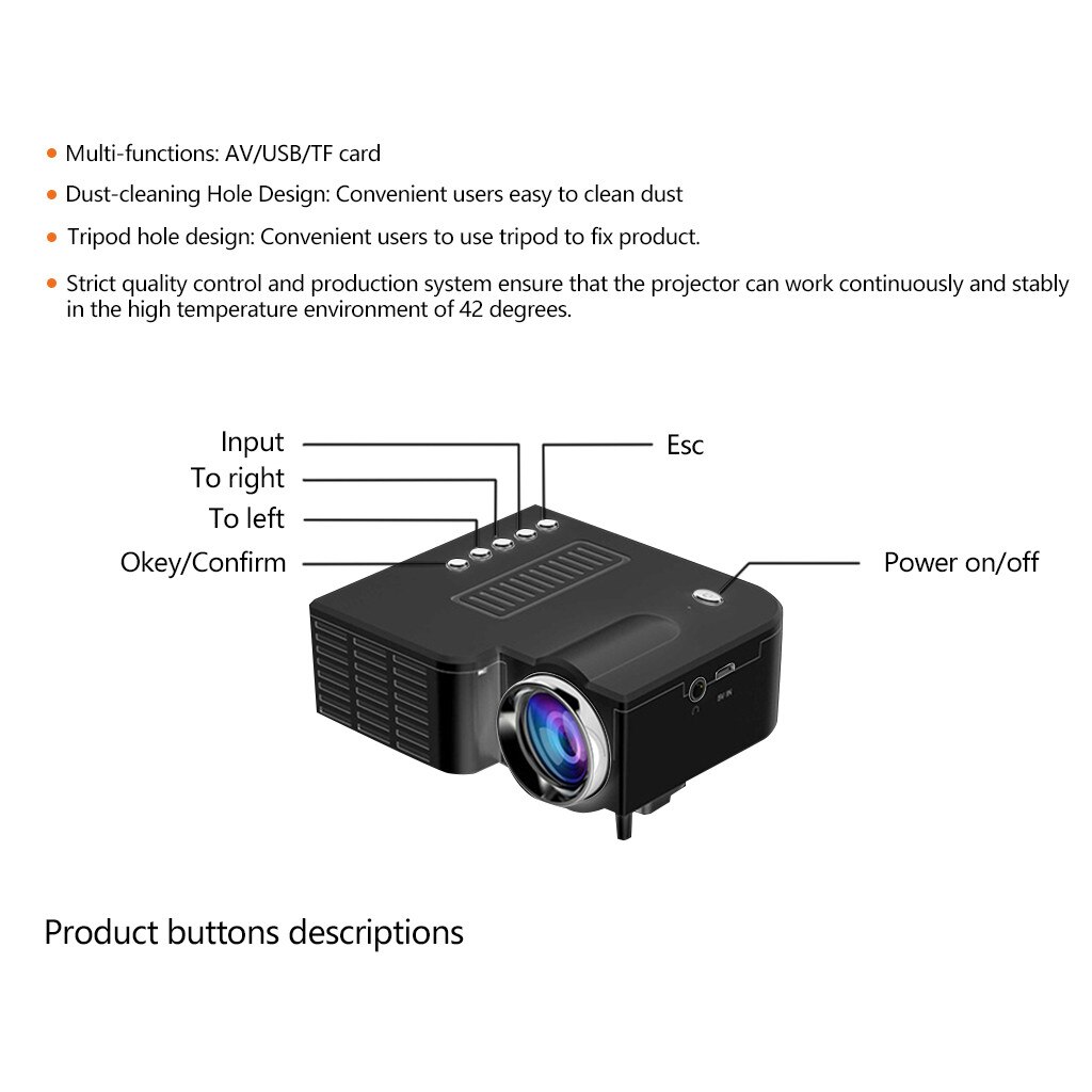 Projector US Plug LED Portable Home Theater Video Projector Support HD1080P For Outdoor Movie Black