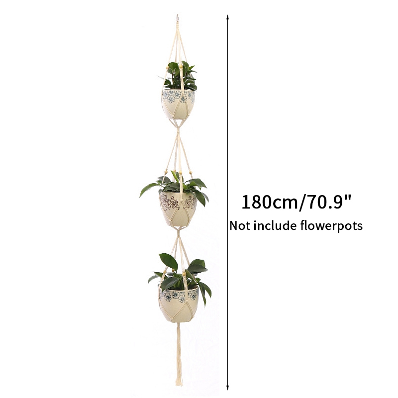 Makramee-Pflanze zum Aufhängen, Blumentopf, zum Aufhängen, Pflanzgefäß, Hängekörbe, handgefertigter Pflanzenhalter, Netz-Aufhänger für Wanddekoration: Licht Gelb