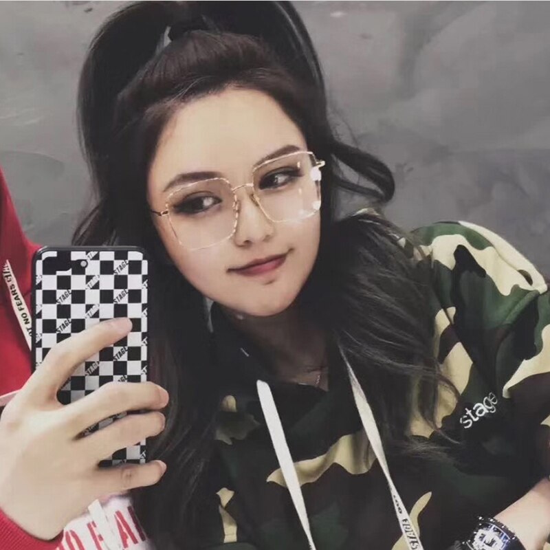 Gafas planas de Metal grande y cuadrado, gafas transparentes para mujer, montura de prescripción, montura de gafas, gafas de protección contra luz azul