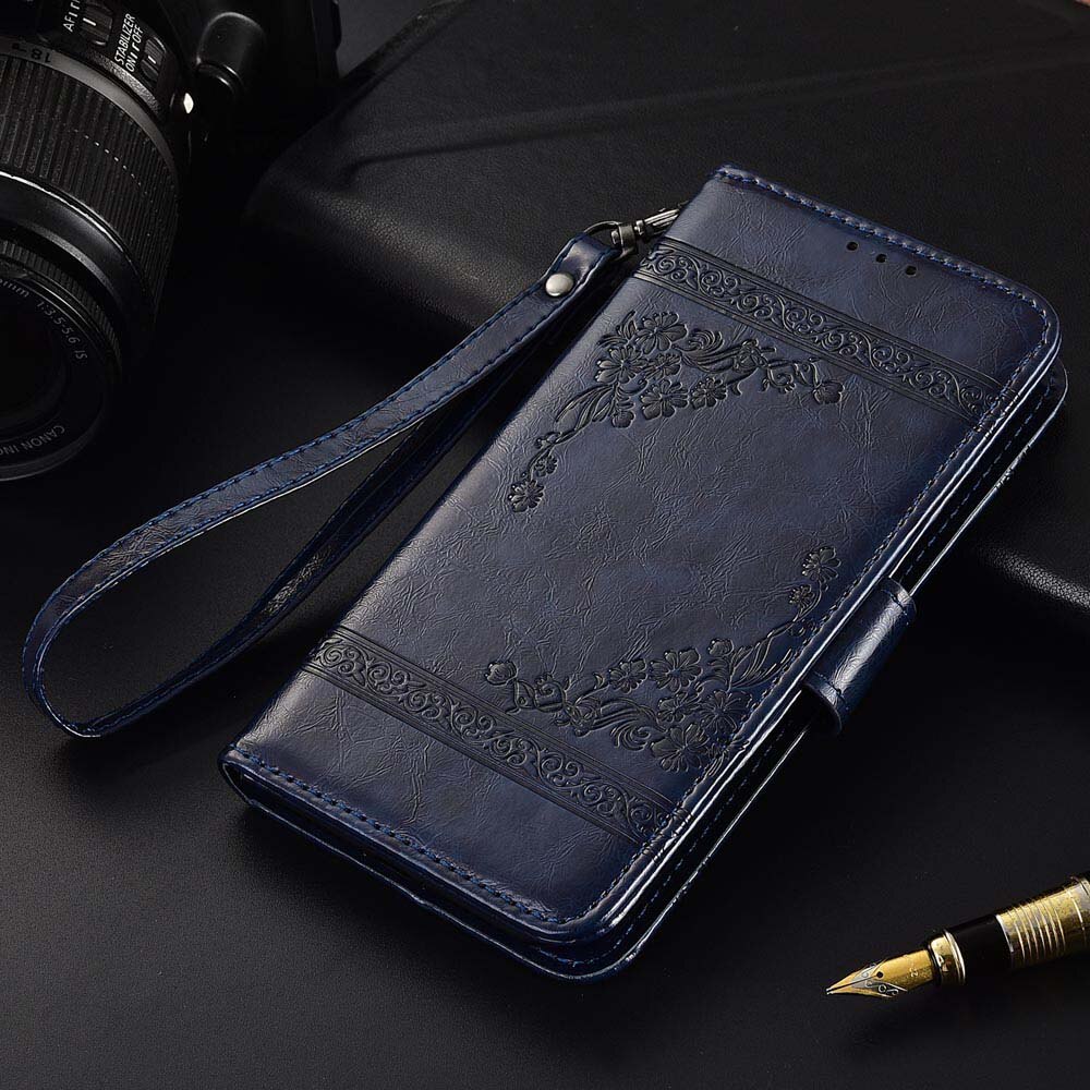 Flip Leather Case For ZTE Blade 20 smart Fundas Printed Flower 100% Special wallet stand case with Strap: oil dark blue