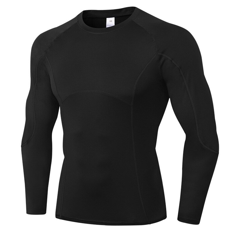 Herr långärmad löpar-tröja snabbtorkande gym fitness joggingträning andningsbar sport kompression sweat t-shirt anpassad logotyp: Svart svart / Xxl